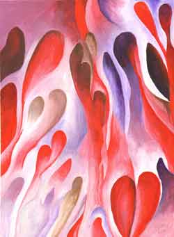 'Red and Pink' after Georgia O'Keeffe. Painted by Nicky Boyce of Special Thing for Special People