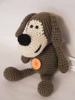 Billy the Belly Button Dog. Crocheted by Nicky Boyce of Special Thing for Special People