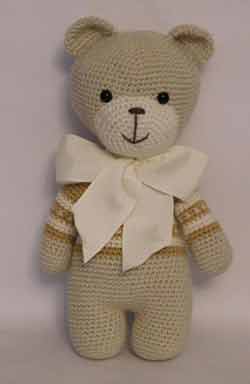 Chubby the teddy bear. Crocheted by Nicky Boyce of Special Thing for Special People