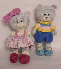 Millie Rose and Tuffy Teddy crocheted by Nicky Boyce of Special Thing for Special People
