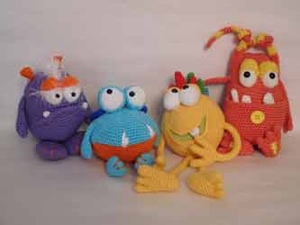 Myrtle, Buster, Foster and Websterthe Frendley Monsters crocheted by Nicky Boyce of Special Thing for Special People