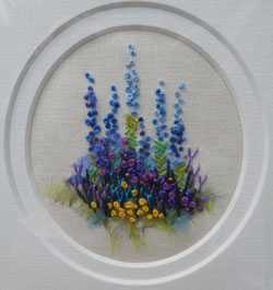 'Blue Delphiniums' stitched by Nicky Boyce of Special Thing for Special People
